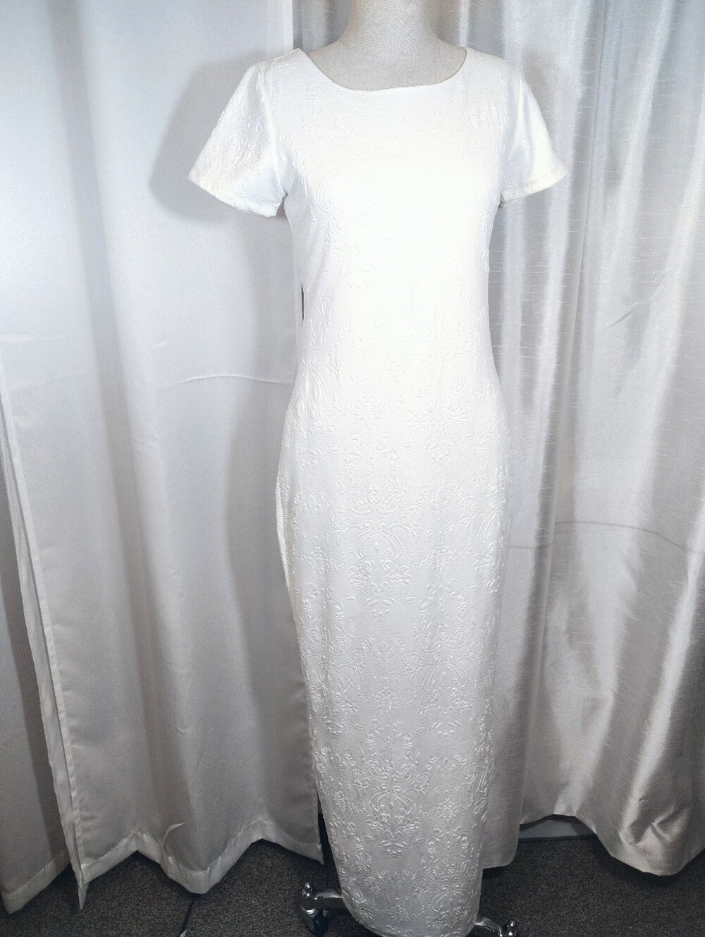 GFLOCK Collection Sheath Dress, Paisley, Print, White, Shrt Sleeve, Leg Slit,  8